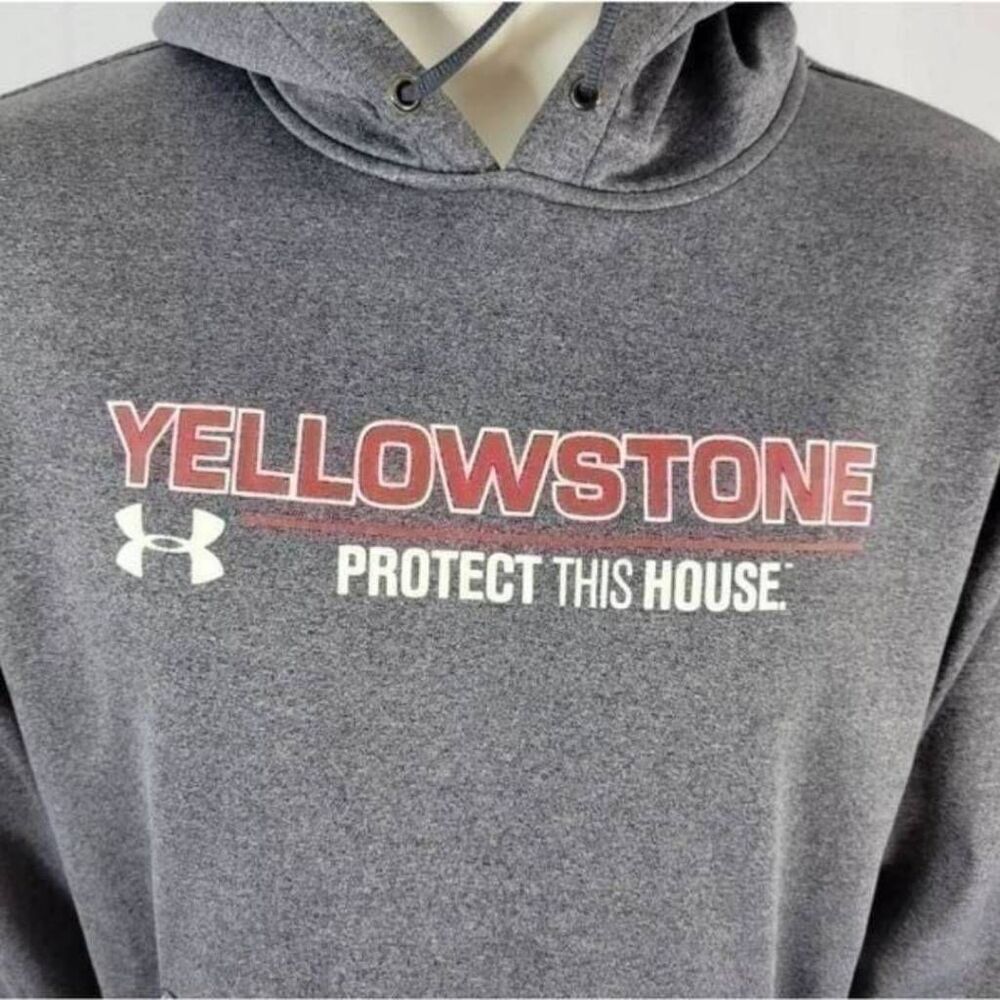 Under Armour Yellowstone Hoodie Men’s Medium Gray Pullover Sweatshirt Logo - Picture 3 of 5